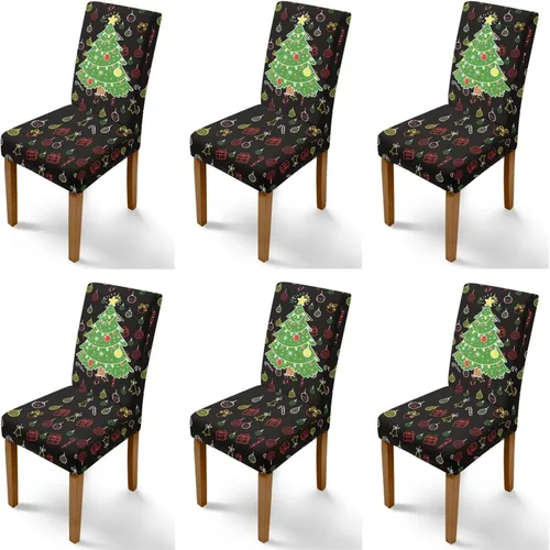 Vista 22 de Rnyleeg Fundas navideñas para sillas de comedor, fundas de asiento de comedor con estampado de campanas brillantes, juego de 1 funda suave y lavable