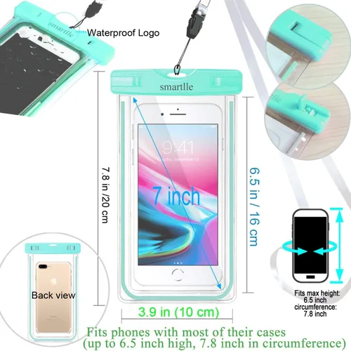 Vista 5 de Funda impermeable para teléfono, paquete de 2 protectores impermeables IPX8 para iPhone 15 14 13 12 11 Pro Max XR XS SE, para Galaxy S24 23