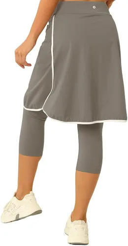 Vista 3 de Aurgelmir Faldas de golf hasta la rodilla para mujer con pantalones capri para entrenamiento, yoga, faldas atléticas