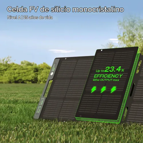 Vista 5 de ACACIA Panel solar portátil y biodegradable de 120 W para estación de energía de 300/500/1000/1500 W, cargador solar con soporte ajustable, célula