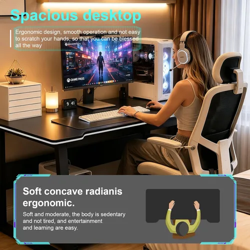 Vista 4 de Escritorio para videojuegos, mesa de escritura para computadora, estilo simple, de madera, portátil, adecuado para el hogar, la oficina