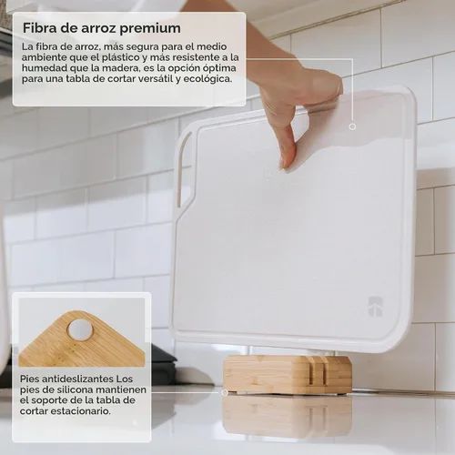 Vista 6 de KitchenEdge Juego de tablas de cortar de fibra de arroz con soporte, 2