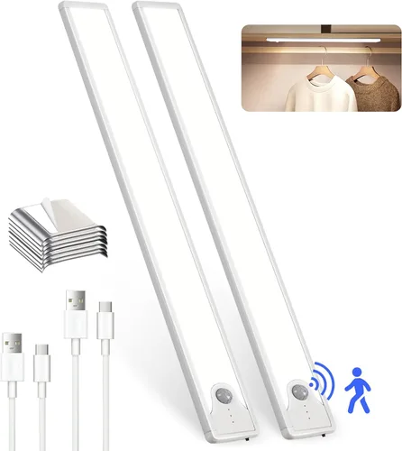 Vista 11 de Luces para debajo del gabinete de 8 pulgadas, 41 LED recargables con sensor de movimiento magnético, luz para interiores, brillo regulable de 6000