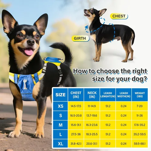 Vista 7 de Arnés para perro sin tirones, arnés retráctil 2 en 1 con bloqueo automático, malla reflectante transpirable y asa, juego de correa ajustable