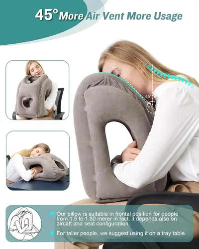 Vista 5 de JefDiee Almohada inflable de viaje y almohada inflable para descanso de pies, artículos esenciales de viaje para adultos, ideal para avión, oficina
