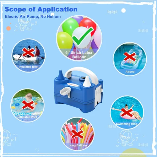 Vista 6 de IDAODAN Bomba eléctrica de globo de aire portátil de doble boquilla de 110 V 600 W, inflador eléctrico de globos para decoración de fiestas de niños