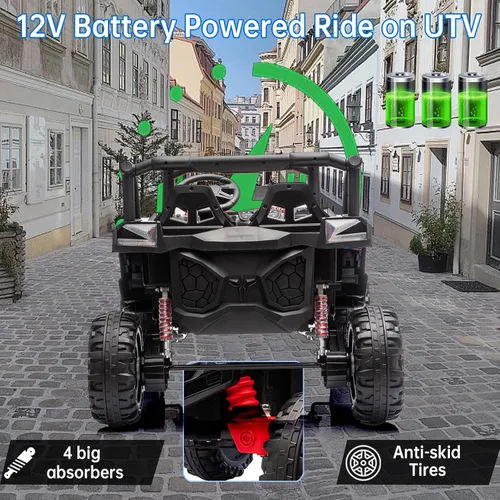 Vista 6 de POSTACK 24V 8Ah vehículo de paseo para niños pequeños, 4WD eléctrico de 4 ruedas, camión volcador para niños de 2 plazas con control remoto