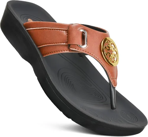 Vista 8 de AEROTHOTIC Chanclas con soporte de arco para mujer, cómodas y elegantes correas con plantilla antideslizante, sandalias elegantes de moda