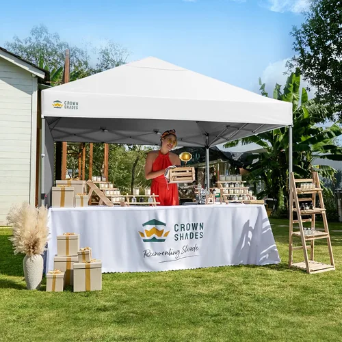 Vista 7 de CROWN SHADES Toldo desplegable de 8 x 8 con 1 pared lateral, tienda de Rejilla blanca