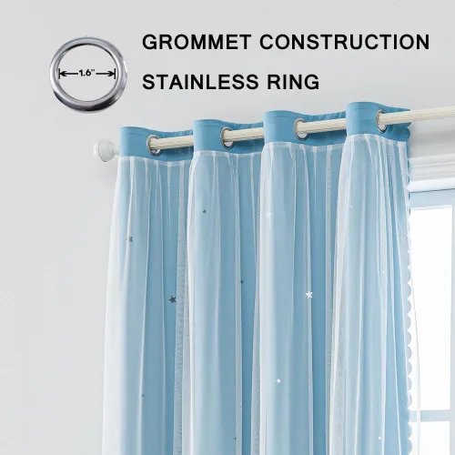 Vista 2 de Cortinas Opacas de Arcoíris Ombré para Dormitorio de Niñas, Sala de Estar, Rayas Oscurecedoras de Doble Capa con Cortes de Estrellas, Decoración
