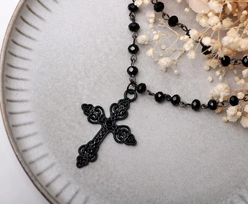 Vista 6 de Sacina Layered Black Beaded Choker, Goth Gothic Emo Punk Grunge Necklace