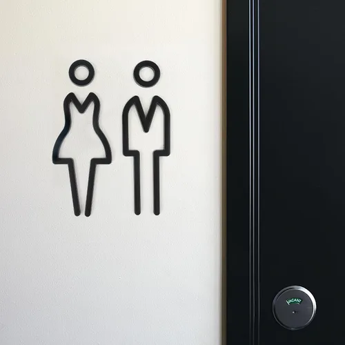 Vista 5 de Letrero de baño acrílico con respaldo adhesivo para hombres y mujeres, letreros de puerta de baño, letreros de baño para negocios, señalización