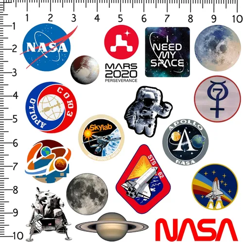 Vista 2 de NASA Missions - 50 calcomanías de vinilo L de lujo, interiores/exteriores, juego de 50