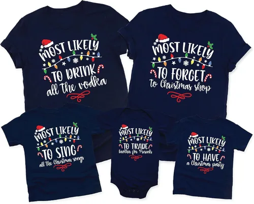 Vista 3 de Most Likely to Christmas Shirts - Family Matching Christmas Shirts - Funny Holiday Graphic T-Shirt for Men & Women Black