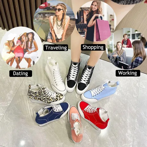 Vista 4 de Mei MACLEOD Tenis de tacón alto para mujer, zapatos de tacón de cuña con cremallera lateral, zapatos de lona casuales con cordones para estudiantes
