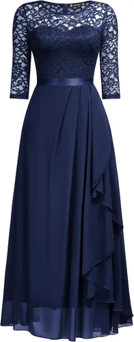 Vista 5 de Miusol Vestido largo de dama de honor con mangas 34 de contraste y encaje floral elegante para mujer