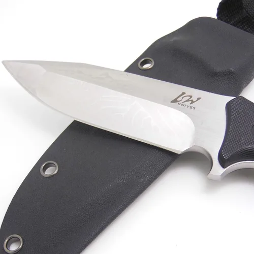 Vista 7 de Masalong Cuchillo de caza de hoja fija, hoja de borde recto, supervivencia extrema D2 acero y funda