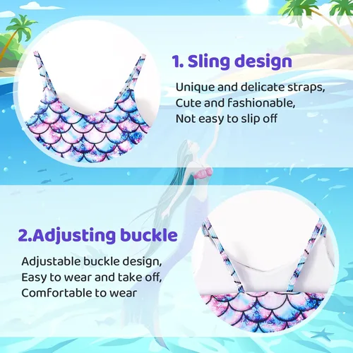 Vista 5 de KGDECYS Little Girls Mermaid Swimsuit Princess Ruffle Bathing Suit Toddler Cartoon One Piece Swimwear Beachwear