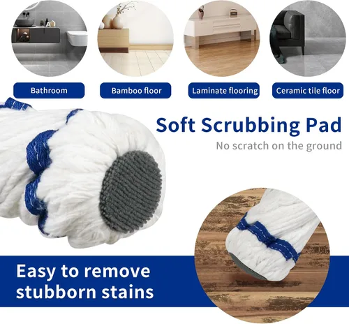 Vista 3 de Silkyhose Escoba Auto-Escurrimiento Giratoria de Algodón con Mango Largo para Seco y Húmedo con Rotación para Limpieza de Pisos de Cocina, Baño