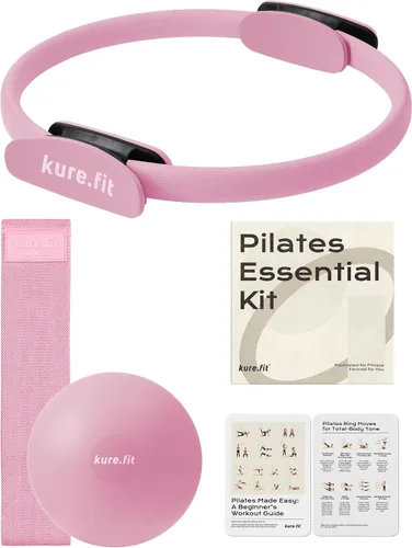 Vista 2 de Juego de mancuernas ajustables rosas de 2 libras a 5 libras y kit de pilates rosa