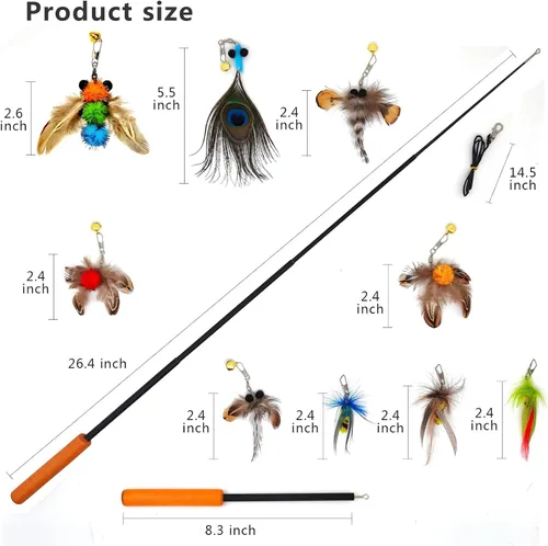 Vista 2 de miwoowim Juguetes interactivos para gatos, 10 piezas de juguetes retráctiles para gatos y juguetes de plumas, juguetes de enriquecimiento para gatos