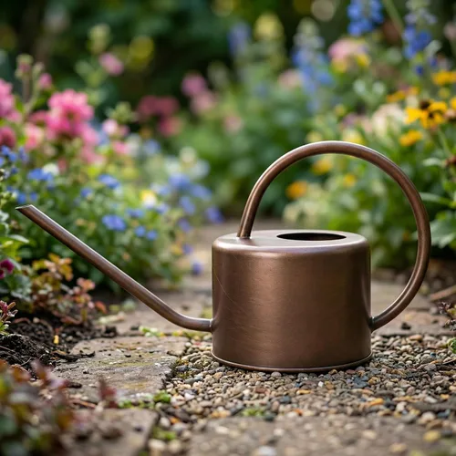 Vista 9 de Topadorn Regadera de metal de 1.3 L con boquilla larga, regadera de plantas de interior de bronce, regadera de jardín resistente al óxido con mango