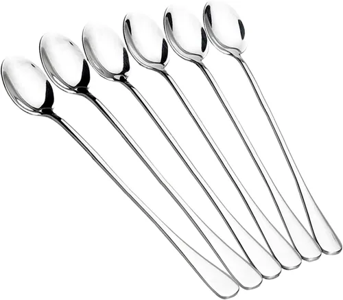 Vista 11 de Cuchara de mango largo de 9.5 pulgadas, cucharas de crema helada, cucharas de té, agitadores de café, cuchara de hielo, cucharas de cóctel de acero
