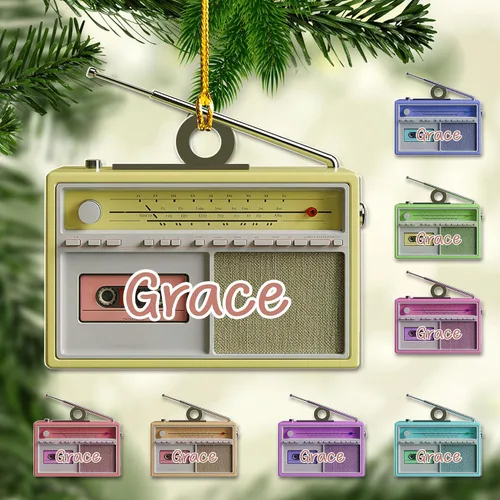 Vista 12 de Adorno de radio personalizado 2025, adorno de radio retro personalizado, cinta de cassette, adornos retro, adornos de radio de Navidad, adornos