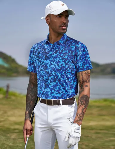 Vista 20 de TAPULCO Camisetas tipo polo de secado rápido para hombre, diseño de camuflaje, atléticas, ligeras, transpirables, casuales, para golf