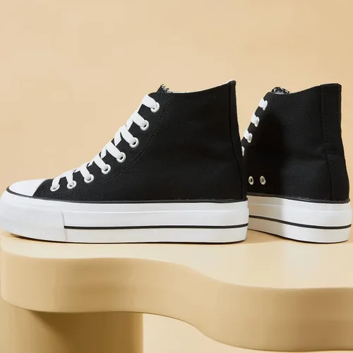 Vista 8 de POVOGER Zapatos deportivos de plataforma para mujer, zapatos de lona altos de moda, zapatos de plataforma blancos para mujer, zapatos casuales