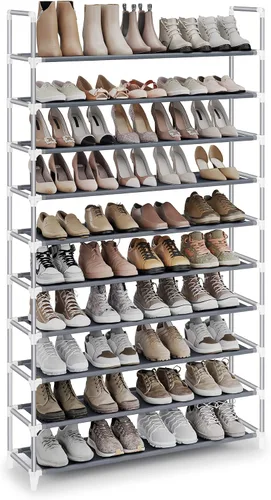 Vista 12 de SONGMICS Zapatero, estante de zapatos de 10 niveles, organizador de almacenamiento de zapatos, 11 x 17.7 x 68 pulgadas, marco de metal, estantes