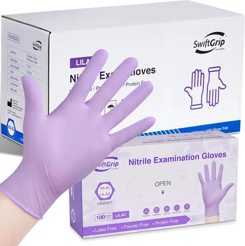 Vista 10 de SwiftGrip Guantes desechables para examen de nitrilo, 3 mil, guantes lilas desechables sin látex, sin polvo