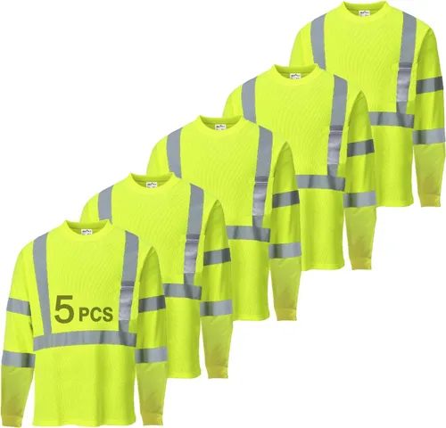 Vista 7 de Hi Vis - Camisetas de seguridad para hombre, reflectantes, de alta visibilidad, manga corta y larga, con bolsillo, paquete de 3 y 5