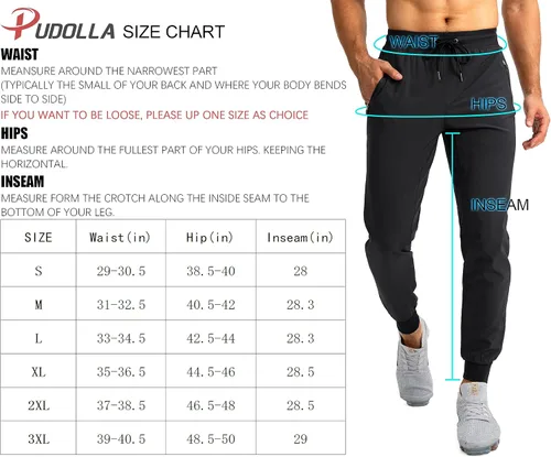 Vista 6 de Pudolla Men's Lightweight Jogger Pants Workout Gym Running Pants with Zipper Pockets for Athletic Casual