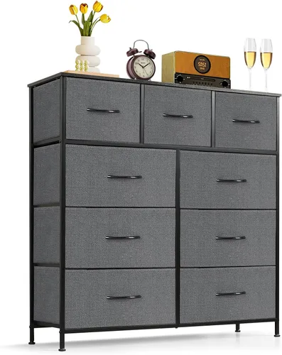 Vista 31 de Cómoda de 7 cajones para dormitorio, tela organizadora de almacenamiento Marrón