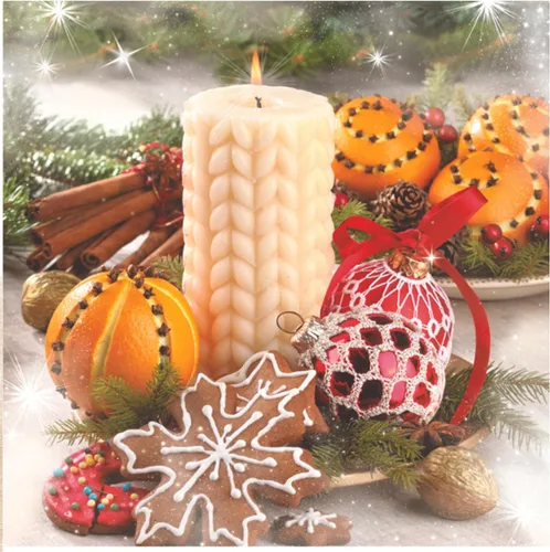 Vista 9 de Servilletas de papel de 20 unidades de 13 x 13 pulgadas para Navidad, 3 capas, estampado de campanas y velas, servilletas de cóctel para fiestas