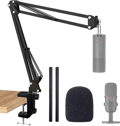 Vista 12 de SUNMON - Soporte y brazo de micrófono SoloCast, brazo de suspensión ajustable, brazo de tijera, compatible con HyperX SoloCast 2 & 1 Micrófono