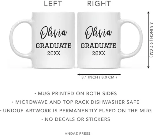 Vista 5 de Andaz Press Taza de café personalizada de 11 onzas, regalo de graduación Olivia 2026 (taza de 2 caras), paquete de 1, incluye caja de regalo, tazas