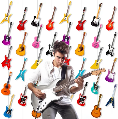 Vista 6 de 8 guirnaldas colgantes de guitarra para guitarra, decoración de fiesta de cumpleaños, guitarra, música, techo, decoración de pared para habitación