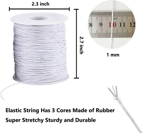 Vista 2 de Cuerda elástica para pulseras, 1 mm 100.6 yardas de cuerda duradera para pulseras, cuerda elástica para hacer joyas, collares y cuentas, color blanco