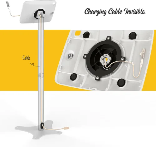 Vista 5 de Soporte de piso ajustable para quiosco de tableta, compatible con iPad 7 8 9 de 10.2 pulgadas, 120 grados giran el recinto de la tableta