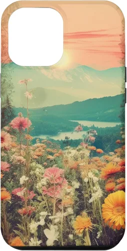 Vista 25 de iPhone 16 Boho Mountain Moon Phases Floral Aesthetic Chic Retro Sunset Case