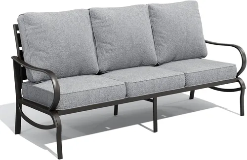 Vista 10 de PHI VILLA Sofá de metal para patio con cojín impermeable extra grueso de 5.75 pulgadas, asiento profundo de 3 plazas y respaldo alto, sofá