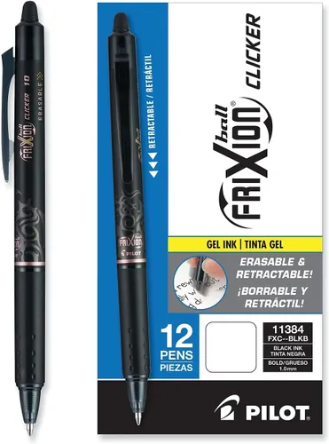 Vista 3 de Pilot FriXion Clicker - Bolígrafos de gel borrables, punta gruesa (0.039 pulgadas), tinta negra, paquete de 12 bolígrafos de escritura suaves