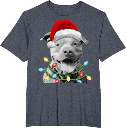 Vista 71 de Pit Bull Santa - Camiseta de perro con luces para árbol de Navidad para niños, Negro, S