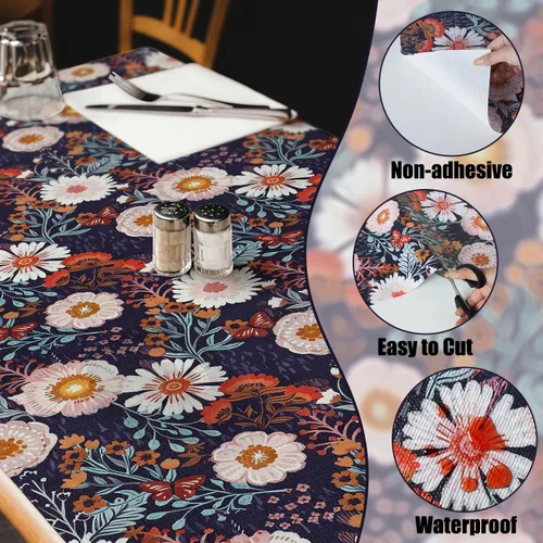 Vista 5 de Forro floral para cajones para cocina, 12 pulgadas x 10 pies Azul marino
