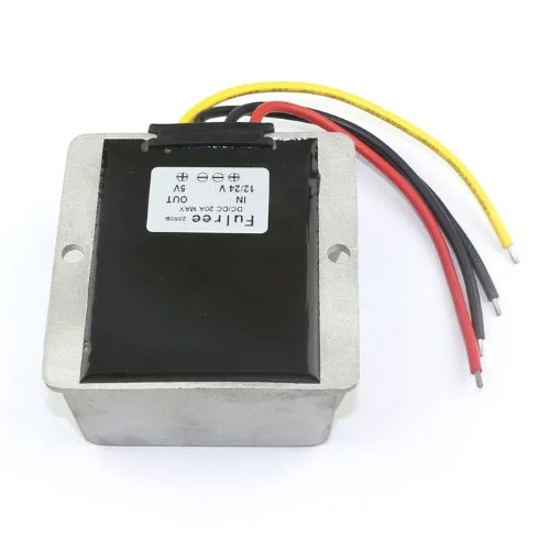 Vista 4 de DROK? Transformador reductor de voltaje CC-CC (12V/24V A 5 V 5A/25W) para autos , 1