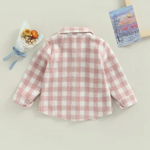 Vista 2 de Chaqueta de camisa para bebés y niñas a cuadros de manga larga con botones para otoño de franela