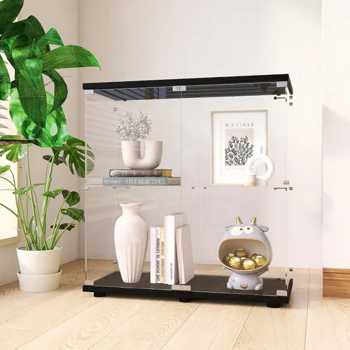 Vista 7 de Gabinete de Exhibición de Vidrio de 2 Niveles 14.3''P x 31.7''A x 33.7''Al, Gabinetes Curio de 2 Puertas de Colección Vitrina de Exhibición