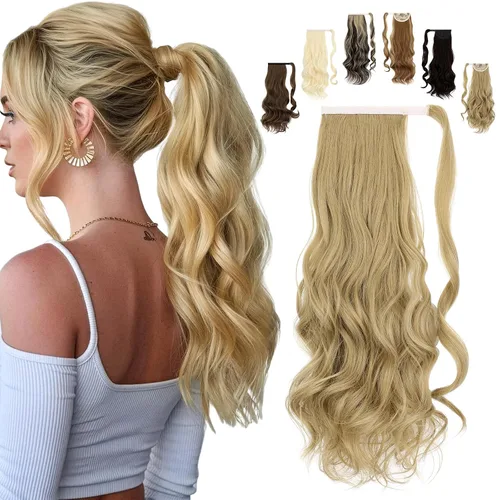 Vista 16 de FELENDY Extensión de cola de caballo, extensiones de cabello largo envolvente de 18 pulgadas, extensiones de cabello ondulado y rizado con clip